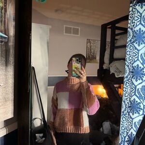 Cotton On Pink and Cream Crew Neck Sweater